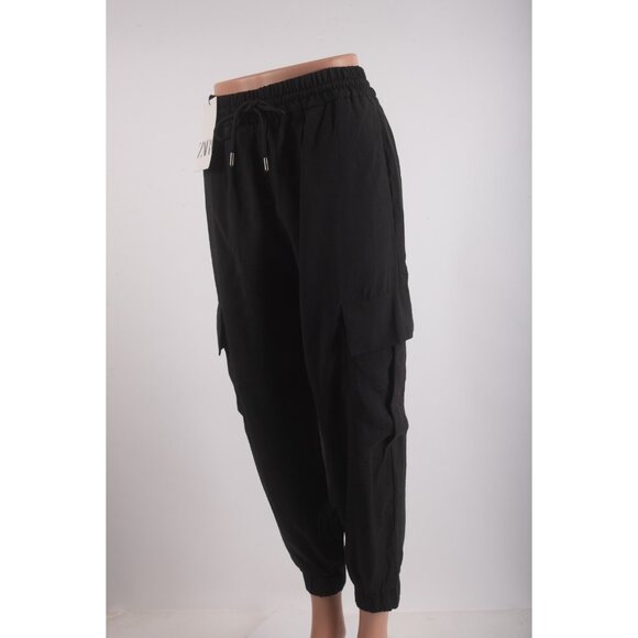 Zara Womans Cargo Jogger Pants Size S Black High Elastic Waist 1971/320 NWT - Picture 3 of 7